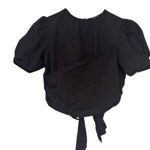 HYFVE Black Puff Sleeve Open Tie Back Blouse